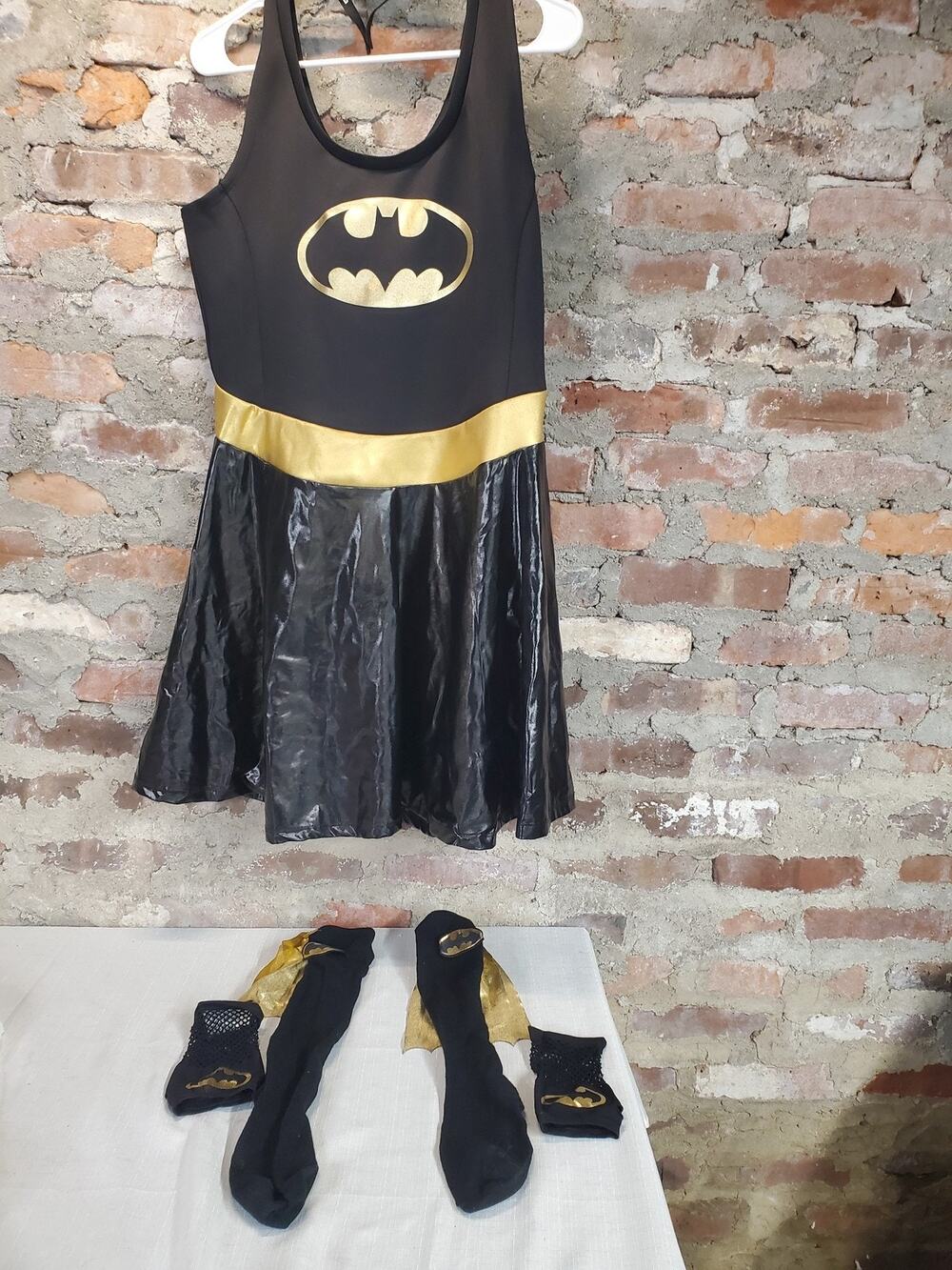 Batman Womens Costume Dress Womens SZ XL Black Gold Superhero Halloween Cosplay